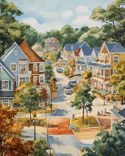 Idyllic Suburban Town Center