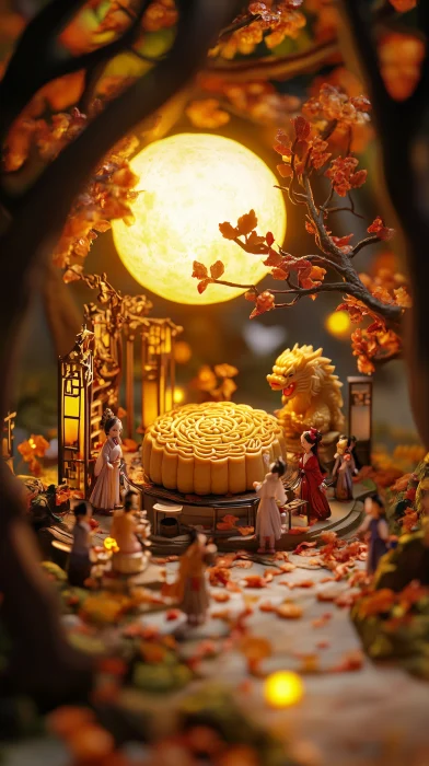 Giant Mooncake in Miniature Mid Autumn Scene