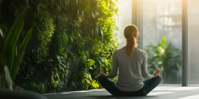 Employee Meditating in Modern Office