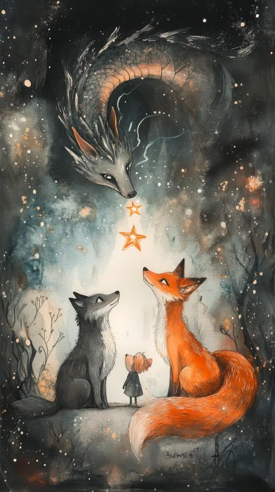 Fox, Wolf, and Dragon