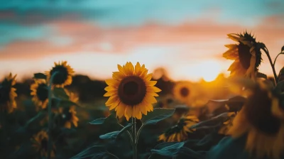 Sunset Over Sunflower Fields