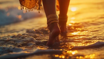 Woman Walking by the Surf