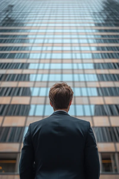 Office Worker in Front of High Rise Building