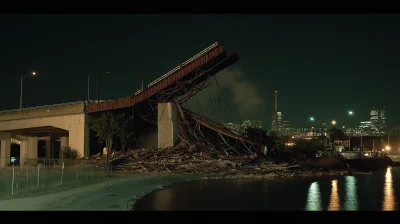 Collapsed Bridge Under Spotlight