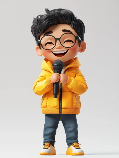 Smiling Cartoon Children with Microphone