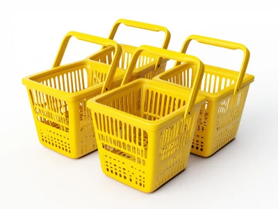 Three Yellow Shopping Baskets