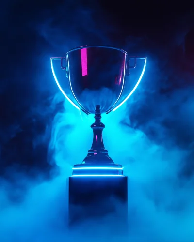 eSports Trophy in Blue Fog