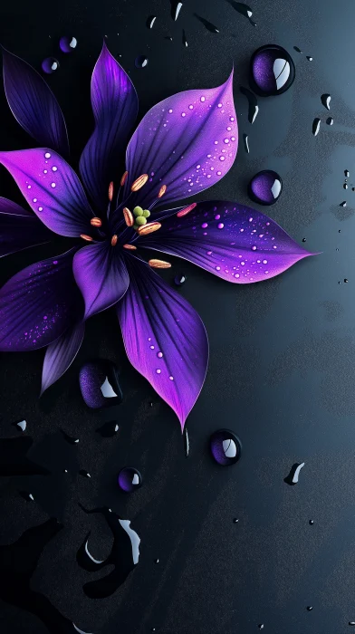 Purple Flower with Water Drops