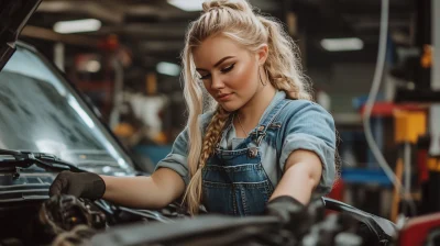 Mechanic working on a muscle car