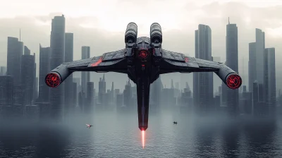 Futuristic Starfighter in Cyberpunk City