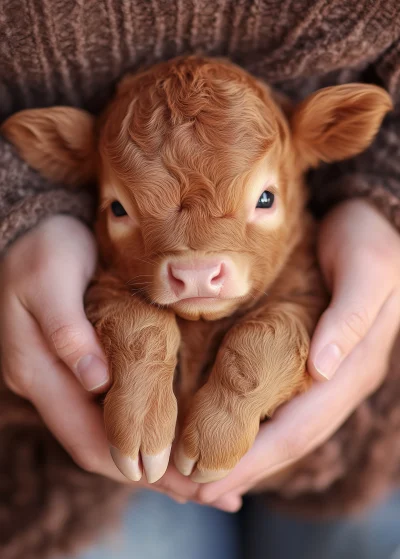 Cute Calf in Hands