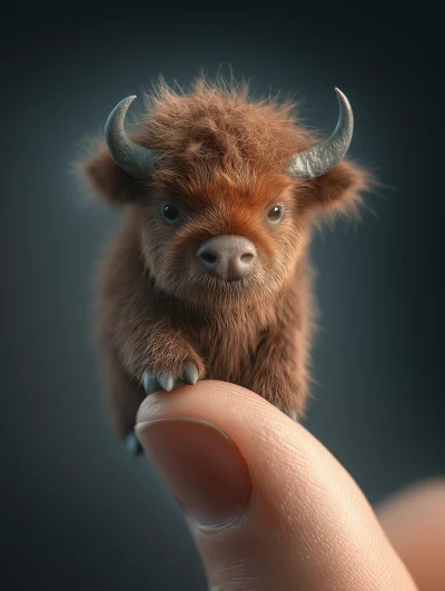 Miniature Buffalo on Finger