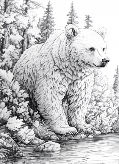 Bear by the River Coloring Page