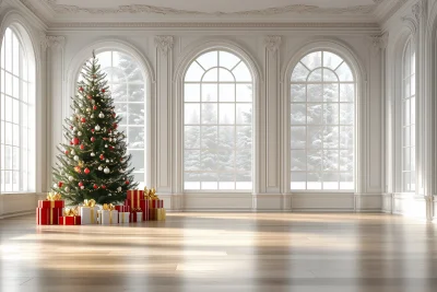 Classic Empty Room with Christmas Tree