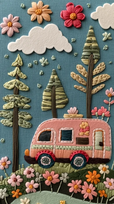 Cute Camper with Floral Motif