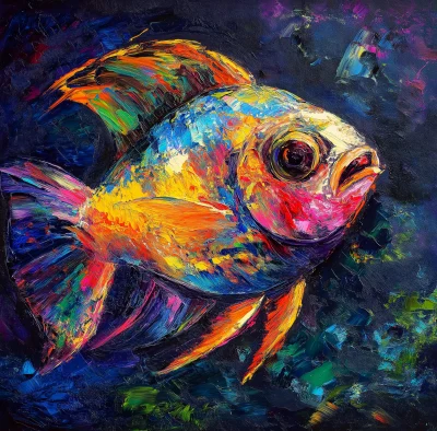 Iridescent Tropical Fish Oil Painting