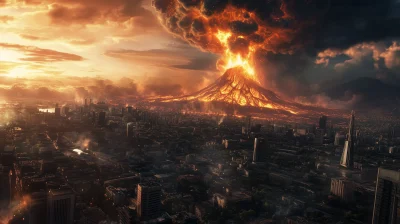 Volcanic Eruption Over City