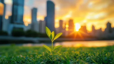 City Skyline with Plant