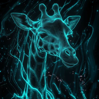 Aqua Teal Giraffe Under Neon Lights