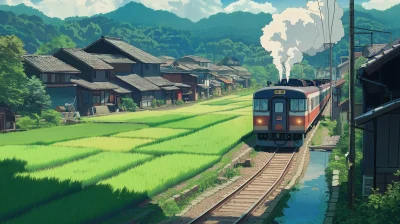 Cinematic Train in Old Village