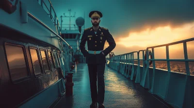 Cinematic Captain Stepping Out of the Bridge