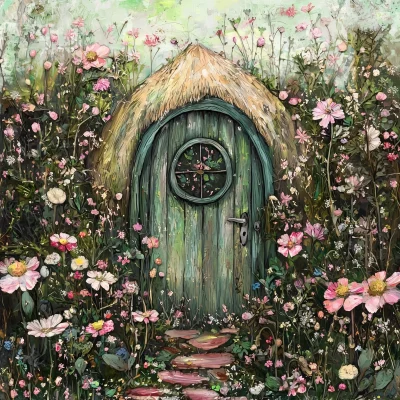 Whimsical Fairy Cottage Door Illustration