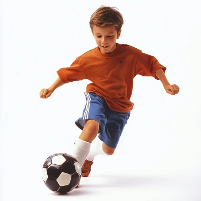 Young Boy Kicking Soccer Ball