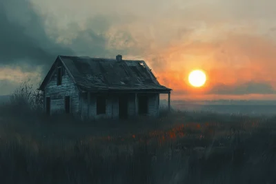 Abandoned Shack at Sunset