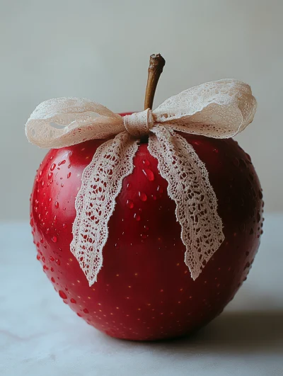 Red Apple with Ribbon