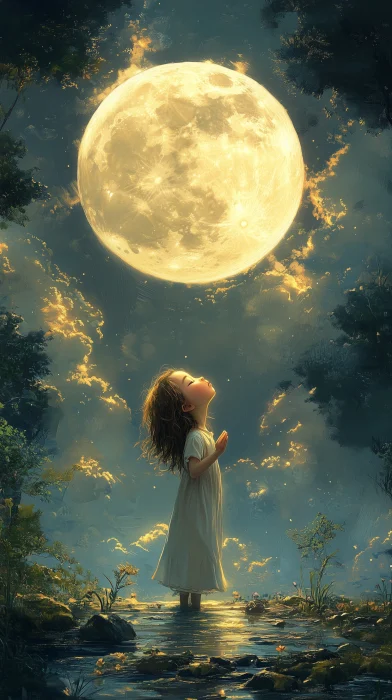 Meditating Girl on Moon