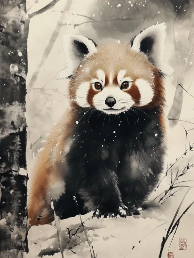 Red Panda Ink Painting