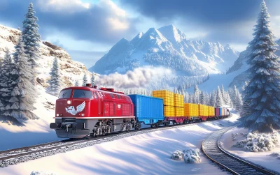 Colorful Train in Winter