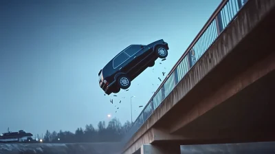 Car Falling from Bridge