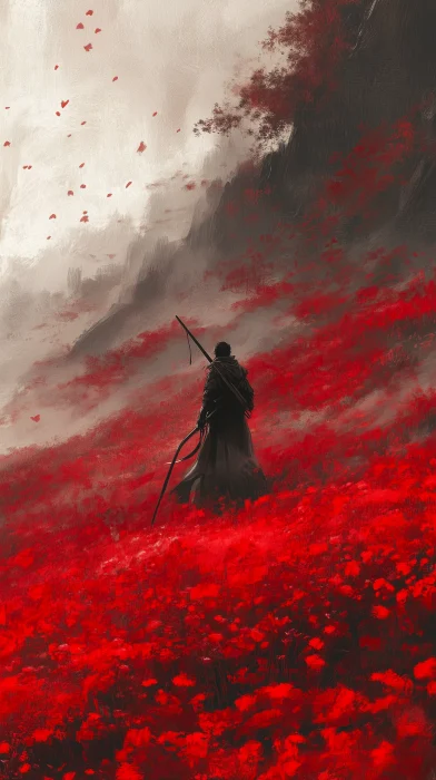 Silhouette of an Archer in a Flower Field