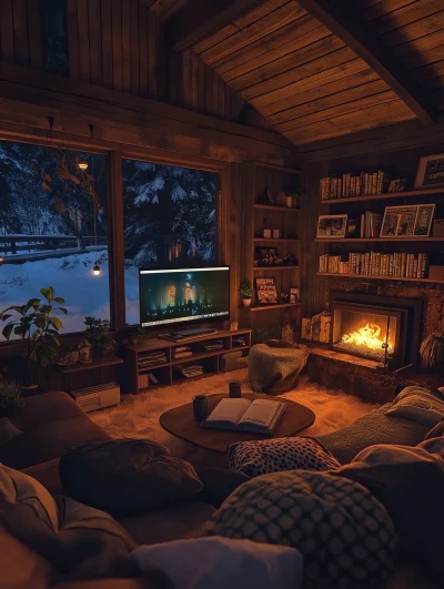 Cozy Cabin at Night