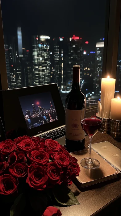 Desk with Red Roses