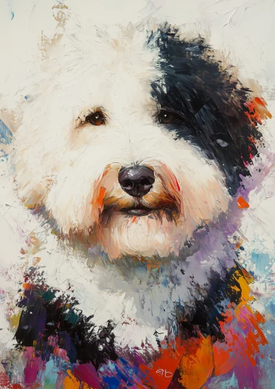 Palette Knife Portrait of Old English Sheepdog