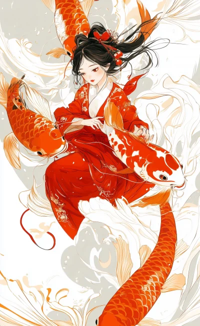 Girl Riding Koi Carp