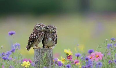 Two Little Owls on a Fence Post