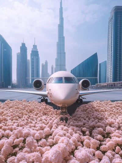 Airplane and Hydrangeas in Dubai