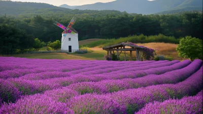 Lavender Fields and Windmill