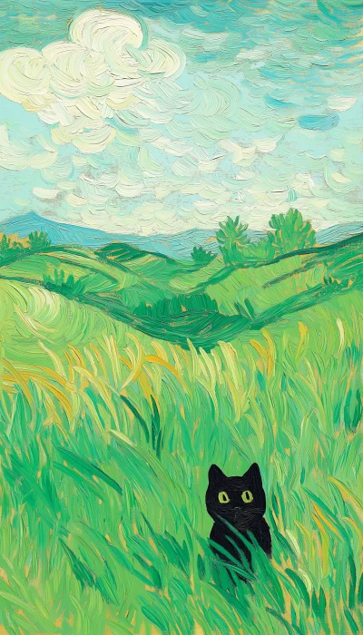 Wheat Field with Black Cat