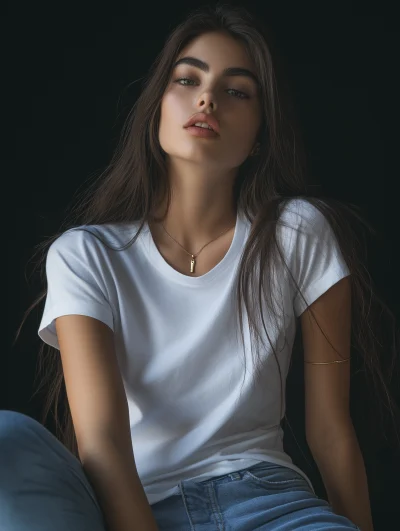 Italian Female Model in White T-Shirt