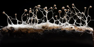 Mycelium Growth on Black Background