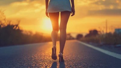 Woman Walking on the Road