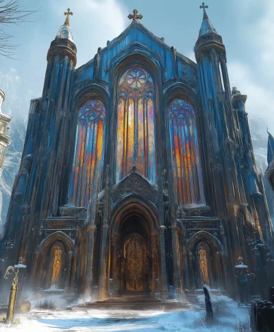 Surreal Grand Church in Frozen Village