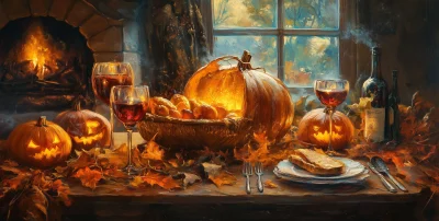 Fantasy Thanksgiving Dinner Halloween Painting