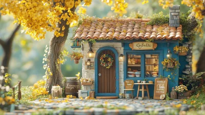 Chic Cafe in Autumn Woods