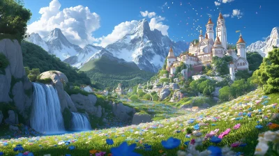 Fantasy Town in a Dreamy Landscape