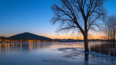 Frozen Lake Under Night Sky